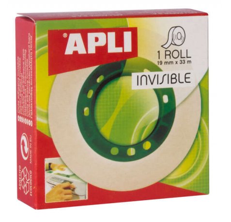 Apli Cinta Adhesiva Invisible 19mm x 33m - Facil de Cortar - Resistente - Ideal para Uso en Oficina - Transparente