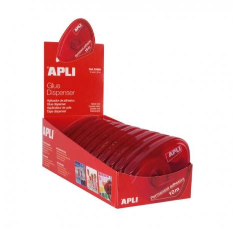 Apli Expositor de 10 Aplicadores de Adhesivos Doble Cara 8 mm x 10 m