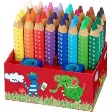 Faber-Castell Grippy Pack con 32 Lapices de Colores Gruesos Mina XXL Suave + 2 Sacapuntas - 2 Lapices por Color - Forma Triangular con Grip - Colores Surtidos
