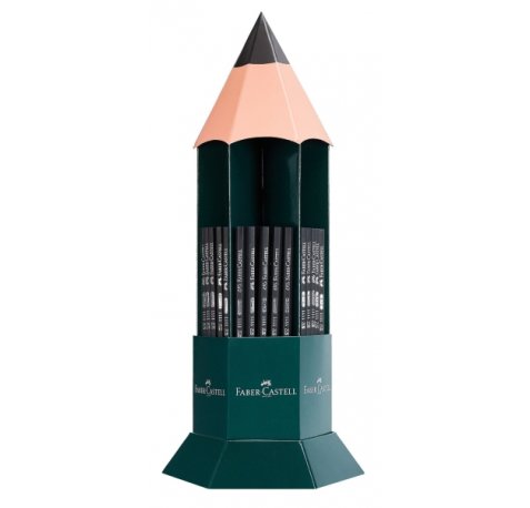 Faber-Castell Castell 1111 Expositor con 120 Lapices de Grafito - Grados de dureza Surtidos - Mina Resistente a la Rotura - Cuerpo con Acabado en Negro