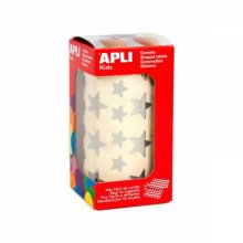 Apli Rollo de Gomets Estrella - Adhesivo Permanente - 2 Tamaños - 2.360 Gomets - Adhesivo Base Agua - Libre de Disolventes
