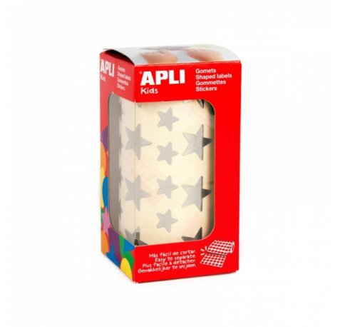 Apli Rollo de Gomets Estrella - Adhesivo Permanente - 2 Tamaños - 2.360 Gomets - Adhesivo Base Agua - Libre de Disolventes