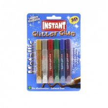 Instant Glitter Glue Metallic Pack de 6 Tubos de Pegamento con Purpurina 10.5ml - Para Distintas Superficies - Sin Disolventes - Colores Metalicos Surtidos (6 uds)
