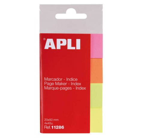 Apli Indices Adhesivos de Papel 50x20mm - 4 Colores - 40 Hojas por Color - Facil de Despegar - Organiza Tus Documentos - Multicolor