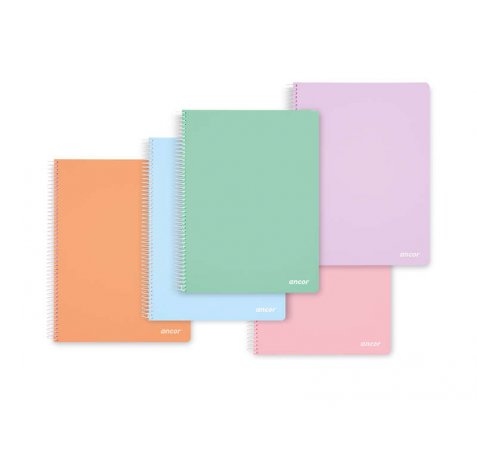 Ancor Classic Stripes Cuaderno Espiral Tamaño Folio Cuadriculado 4x4mm - 80 Hojas 90gr - Tapa de Plastico - Colores Pastel Surtidos (8 uds)