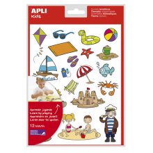 Apli Gomets Tematicos la Playa - 264 Gomets en 12 Hojas - Ilustraciones de Animales y Objetos de la Playa - Adhesivo Removible - Ideal para Escuelas - Adhesivo Base Agua - Libre de Disolventes - Colorido (5 uds)