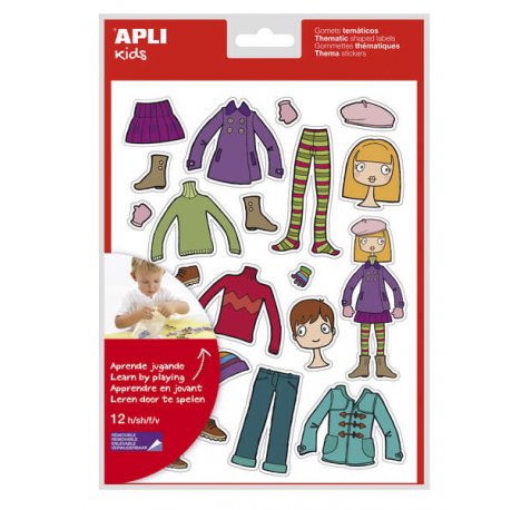 Apli Bolsa de Gomets Tematicos el Armario - 252 Gomets en 12 Hojas - Adhesivo Removible - Desarrollados con Educadores - Adhesivo Base Agua - Libre de Disolventes - Coloridos (5 uds)