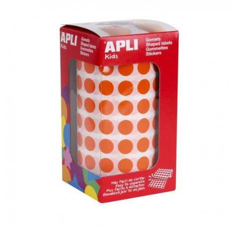 Apli Rollo de 5192 Gomets Redondos Naranjas - Tamaño Ø 10,5mm - 59 Hojas Pretroqueladas - Adhesivo Base Agua - Cumple Normas EN-71 y FSC