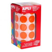 Apli Rollo de Gomets Redondos Ø 20mm - Adhesivo Permanente - 1.770 Gomets - Adhesivo Base Agua - Libre de Disolventes - Color Naranja