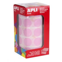 Apli Rollo de 1.770 Gomets Redondos Ã? 20mm - Adhesivo Permanente Base Agua - Libre de Disolventes - Color Rosa Claro