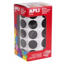 Apli Gomets Redondos Ø 20mm en Negro con Adhesivo Permanente - 59 Hojas Pretroqueladas - 1770 Gomets por Rollo - Desarrolla la Psicomotricidad Fina y Habilidades Educativas