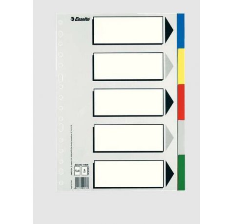 Esselte 613 Bolsa de 100 Separadores de Plastico - 5 Pestañas / 5 Colores - Multitaladro - Formato Folio