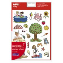 Apli Gomets Tematicos el Verano - 72 Gomets en 3 Hojas - Ilustraciones Educativas de Objetos y Animales Veraniegos - Adhesivo Removible - Adhesivo Base Agua - Libre de Disolventes - Coloridos (5 uds)