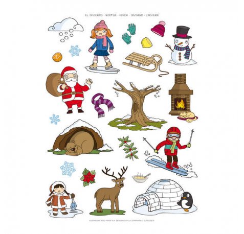 Apli Bolsa de Gomets Tematicos el Invierno - 69 Gomets en 3 Hojas - Adhesivo Removible - Ilustraciones Educativas - Adhesivo Base Agua - Libre de Disolventes - Colorido Invierno (5 uds)