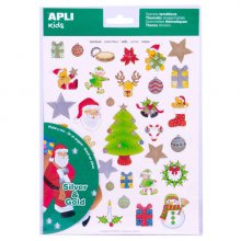 Apli Gomets Tematicos Navidad - 99 Gomets en 3 Hojas - Ilustraciones Educativas - Adhesivo Removible - Tinta Oro y Plata - Normas EN-71 y FSC - ECF - 100% Reciclables - Color Oro y Plata (5 uds)
