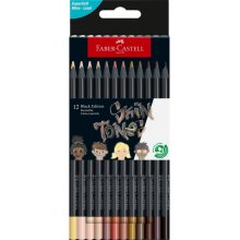 Faber-Castell Black Edition Skin Tones Pack de 12 Lapices de Colores Tonos de Piel - Mina Supersuave - Madera Negra - Ideales para Dibujo sobre Papel Claro, Oscuro y de Colores - Colores Surtidos