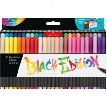 Faber-Castell Black Edition Pack de 50 Rotuladores Punta Pincel - Tinta a Base de Colorantes Alimentarios - Colores Surtidos