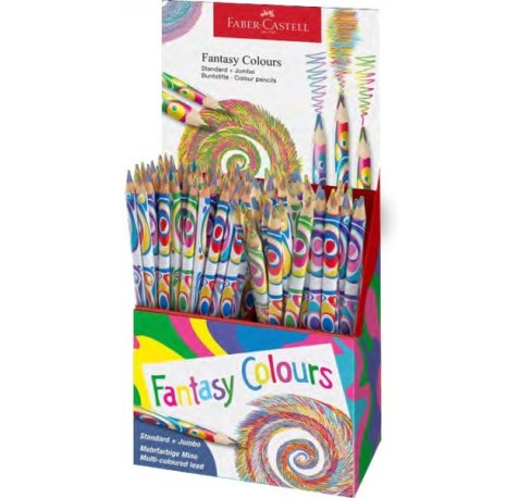Faber-Castell Fantasia Expositor con 84 Lapices con Mina Multicolor - Modelos Standard y Jumbo - Cuerpo Triangular Decorado - Madera de Bosques Sostenibles