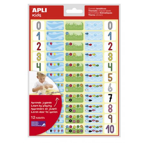 Apli Gomets Tematicos los Numeros - 660 Gomets en 12 Hojas - Ayuda a Identificar y Cuantificar Numeros - Adhesivo Removible - Ideal para Escuelas - Adhesivo Base Agua - Libre de Disolventes - Color Variado (5 uds)