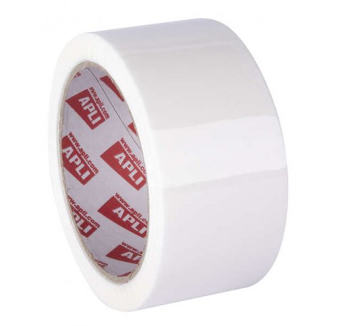 Apli Precinto Basic Pp Acrilico - 48mm x 66m - Resistente al Agua y a la Rotura - Facil de Cortar - Blanco