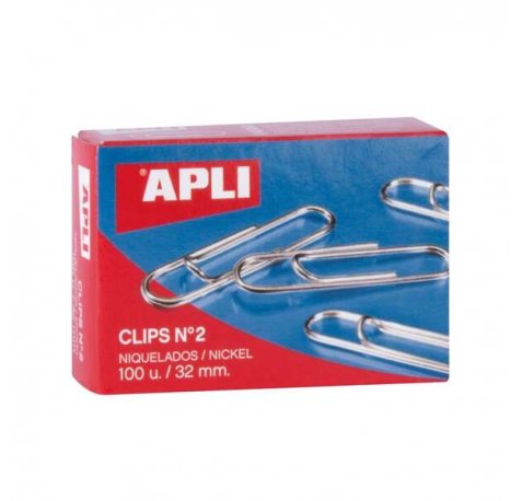 Apli Pack de 100 Clips Niquelados nº2 32 mm