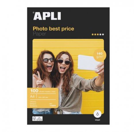 Apli Papel Fotografico Bestprice A4 140gr - Acabado Brillante - 100 Hojas