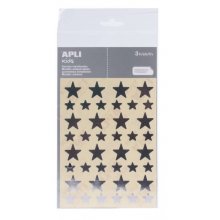 Apli Bolsa de Gomets en Forma de Estrella - Tamaño 12.5mm y 19.5mm - Adhesivo Permanente Plata - 3 Hojas y 120 Gomets - Normas EN-71 y FSC - Adhesivo Base Agua - Libre de Disolventes - Papeles ECF - Materiales 100% Reciclables (10 uds)