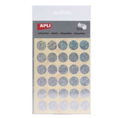 Apli Gomets Redondos Holograficos Ø 20mm - Adhesivo Permanente - 90 Gomets en 3 Hojas - Desarrollo de Habilidades y Creatividad - Normas de Calidad y Seguridad - Reciclables (10 uds)