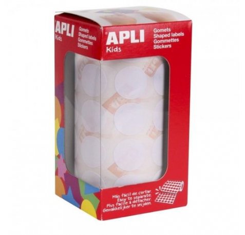 Apli Rollo de Gomets Redondos Adhesivo Permanente - 1.770 Gomets - Adhesivo Base Agua - Libre de Disolventes