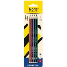 Staedtler Noris 120 Pack con 4 Lapices de Grafitito Hexagonales HB - Resistencia a la Rotura - Madera de Bosques Sostenibles - Colores del Cuerpo Surtidos