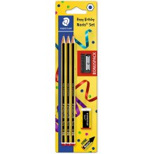 Staedtler Noris 120 Pack de 3 Lapices de Grafito Hexagonales + Goma de Borrar + Sacapuntas - Mina HB2 Ultrarresistente de 2mm - Madera de Bosques Sostenibles