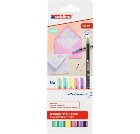 Edding 1200 Pastel Pack de 6 Rotuladores - Punta Redonda - Trazo 1mm - Tinta con Base de Agua - Colores Pastel Surtidos