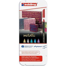 Edding 1200 Metallic Pack de 6 Rotuladores - Punta Redonda - Trazo 1mm - Tinta con Base de Agua - Colores Oro, Plata, Rojo, Azul, Violeta y Verde Metalizados