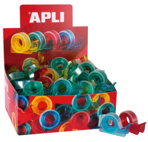 Apli Porta Cinta School con Cinta Adhesiva Transparente - 15mm x 10m - Facil de Usar y Transportar - Ideal para Estudiantes y Oficinas - Transparente