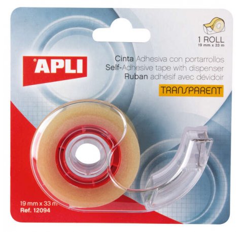 Apli Porta Cinta Home con Cinta Adhesiva Transparente - 19mm x 33m - Facil de Usar y Transportar - Ideal para el Hogar y la Oficina - Transparente