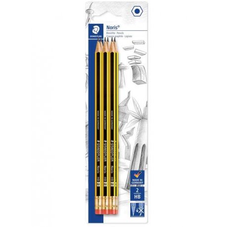 Staedtler Noris 122 Pack de 6 Lapices de Grafito Hexagonales 2HB con Goma - Resistencia a la Rotura - Madera de Bosques Sostenibles