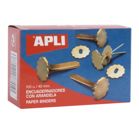 Apli Encuadernadores Metalicos con Arandela - 40mm - Caja de 100 - Aptos para Todo Tipo de Documentos - Incluyen Arandela para Embellecer y Evitar Rozaduras
