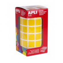 Apli Rollo de Gomets Cuadrados - Adhesivo Permanente - 2.832 Gomets - Faciles de Separar - Adhesivo Base Agua - Libre de Disolventes - Color Amarillo