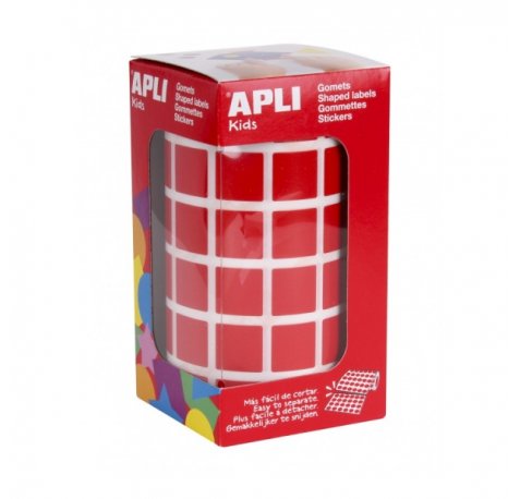 Apli Rollo de Gomets Cuadrados - Adhesivo Permanente - 2.832 Gomets - Adhesivo Base Agua - Libre de Disolventes - Color Rojo
