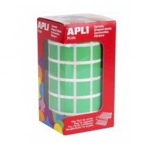 Apli Rollo de Gomets Cuadrados - Adhesivo Permanente - 2.832 Gomets - Adhesivo Base Agua - Libre de Disolventes - Color Verde