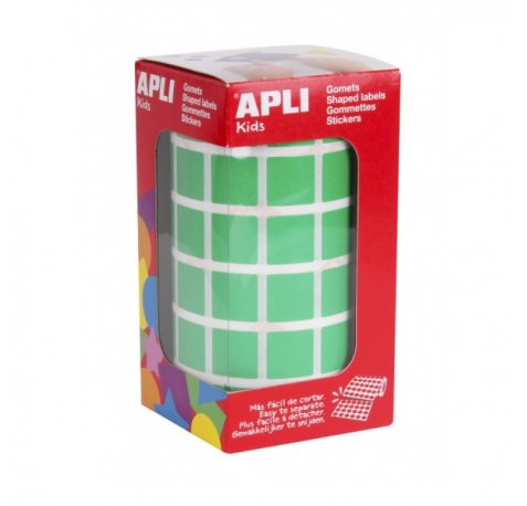 Apli Rollo de Gomets Cuadrados - Adhesivo Permanente - 2.832 Gomets - Adhesivo Base Agua - Libre de Disolventes - Color Verde
