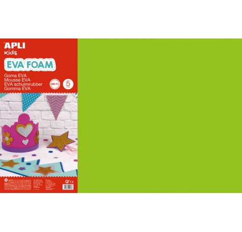 Apli Goma Eva Verde Claro 600x400 - 5 Hojas de Tamaño Grande y Flexible - Ideal para Manualidades y Decoracion