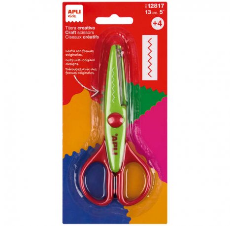 Apli Tijera Creativa Zigzag de 13cm - Punta Redondeada - Ergonomica Ambidiestra - Corta Todo Tipo de Material - Color Verde