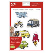 Apli Gomets Tematicos Transportes xL - 24 Gomets en 2 Hojas A4 - Ilustraciones de Medios de Transporte - Adhesivo Removible - Tamaño xL sin Borde - Adhesivo Base Agua - Libre de Disolventes - Colorido (5 uds)