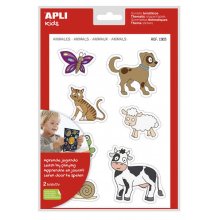 Apli Gomets Tematicos Animales xL - 28 Gomets en 2 Hojas A4 - Desarrollados con Educadores - Adhesivo Removible - Tamaño xL sin Borde - Adhesivo Base Agua - Libre de Disolventes - Coloridos (5 uds)