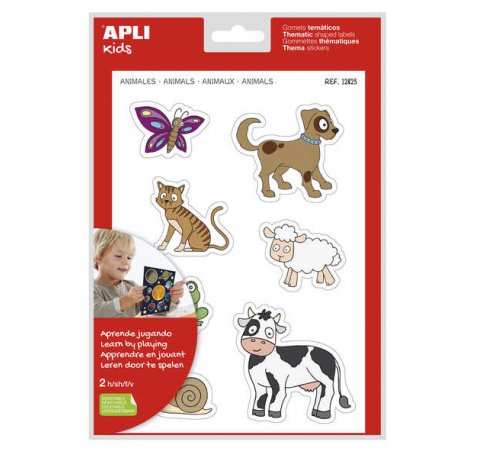 Apli Gomets Tematicos Animales xL - 28 Gomets en 2 Hojas A4 - Desarrollados con Educadores - Adhesivo Removible - Tamaño xL sin Borde - Adhesivo Base Agua - Libre de Disolventes - Coloridos (5 uds)