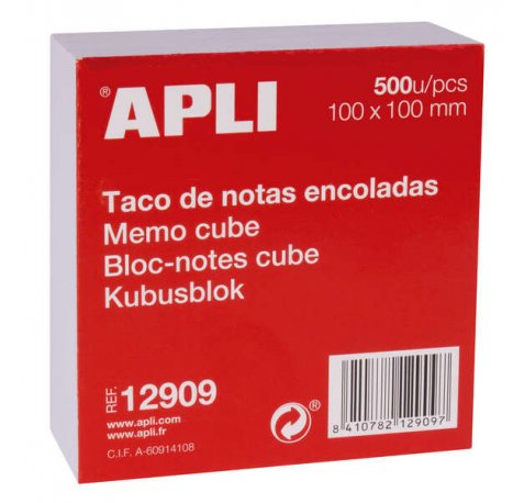 Apli Taco de Notas 100x100 - 500 Hojas - Adhesivo - Blanco
