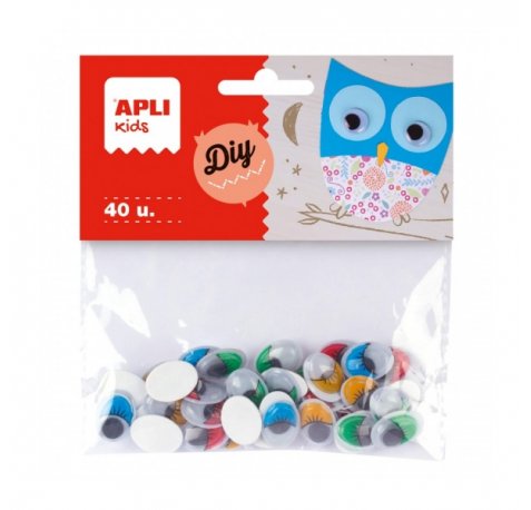 Apli Ojos Moviles Adhesivos Ovalados - Gran Poder de Adhesion - Versatiles para Multiples Superficies - Ideales para Manualidades Escolares y Talleres Infantiles - Colores Surtidos