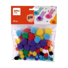 Apli Pack de 78 Pompones - Medidas Surtidas Ø 8 mm, Ø 10 mm, Ø 12 mm, Ø 15 mm y Ø 20 mm - Colores Surtidos