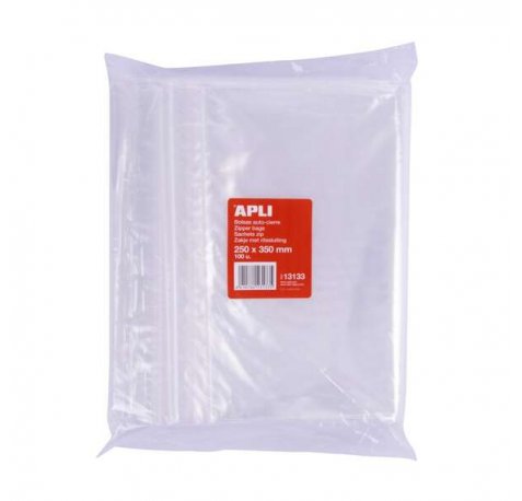 Apli Pack de 100 Bolsas de Auto Cierre 250 x 350 mm - Cierre Seguro - Aptas para Alimentos